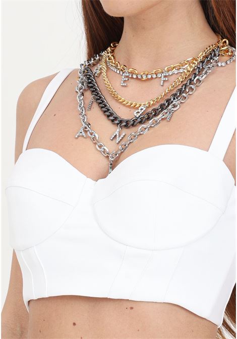 Top bustier da donna bianco in doppio crêpe stretch con collana ELISABETTA FRANCHI | TO01742E2360